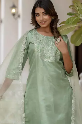 Pista color embroidered silk blend festive special suit