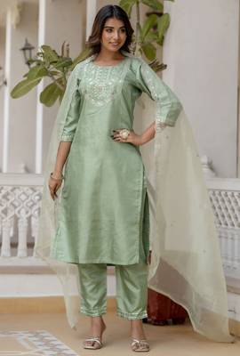 Pista color embroidered silk blend festive special suit 4