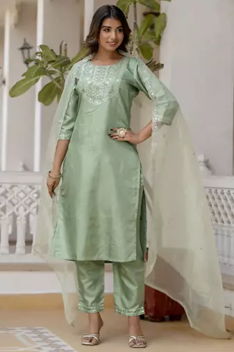 Pista color embroidered silk blend festive special suit