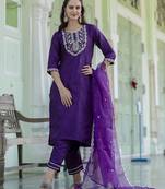 Purple color designer embroidered silk blend ethnic festive special suit