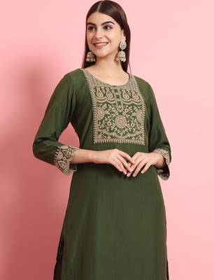 Green color embroidered silk blend festive special suit 3