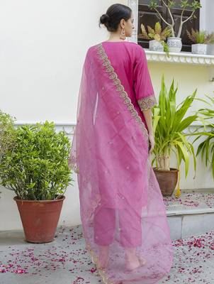 Pink color embroidered silk blend festive special suit 2