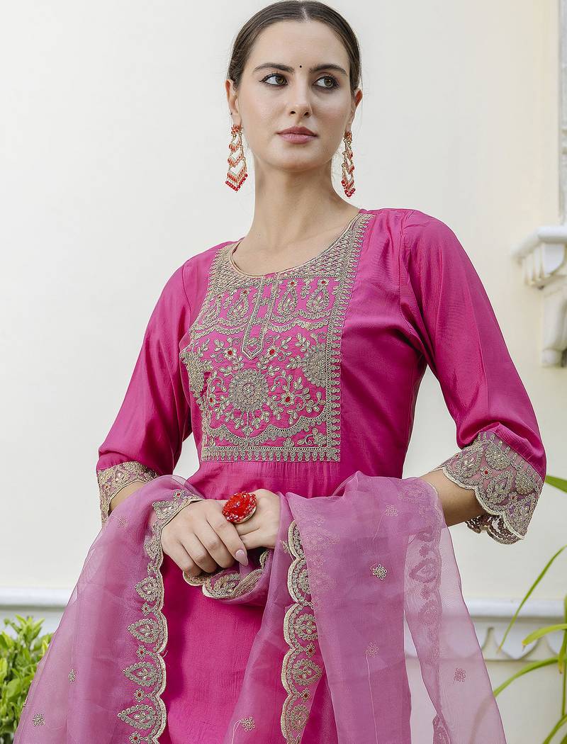 Pink color designer embroidered silk blend ethnic festive special suit