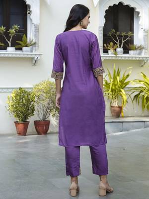 Purple color embroidered silk blend festive special suit 2