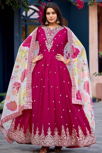 Pink color beautiful ceremonial heavy looks gown with dupatta