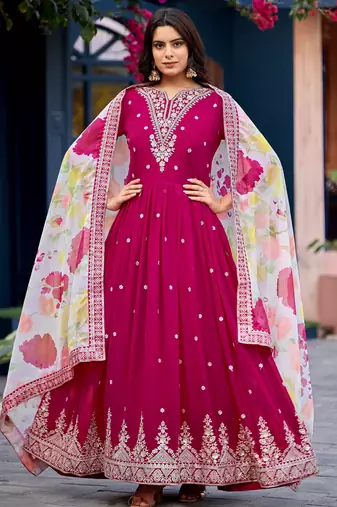 Pink color beautiful ceremonial heavy looks gown with dupatta