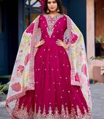 Pink color beautiful ceremonial heavy looks gown with dupatta