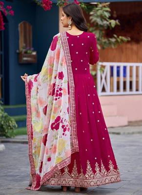 Pink color beautiful ceremonial heavy looks gown with dupatta 2