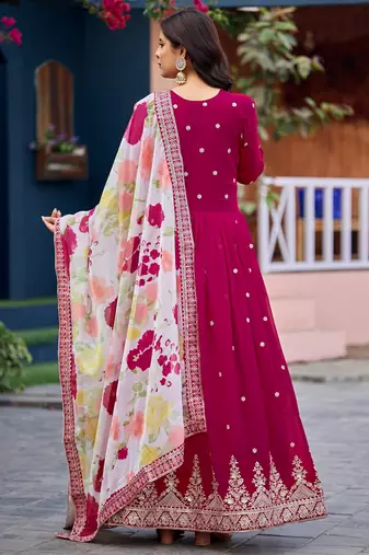 Pink color beautiful ceremonial heavy looks gown with dupatta