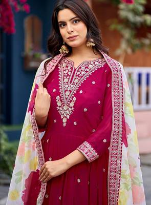 Pink color beautiful ceremonial heavy looks gown with dupatta 3