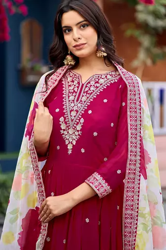 Pink color beautiful ceremonial heavy looks gown with dupatta