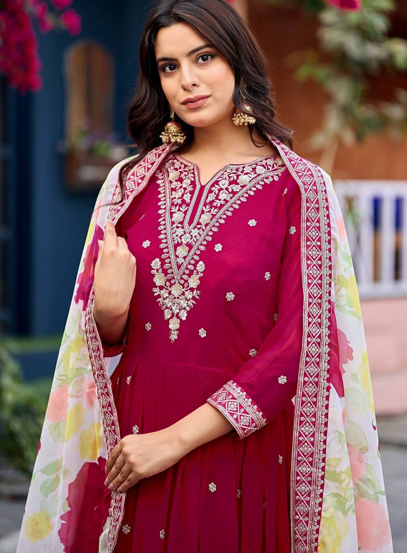 Pink color beautiful ceremonial heavy looks gown with dupatta
