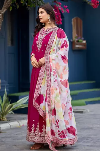Pink color beautiful ceremonial heavy looks gown with dupatta