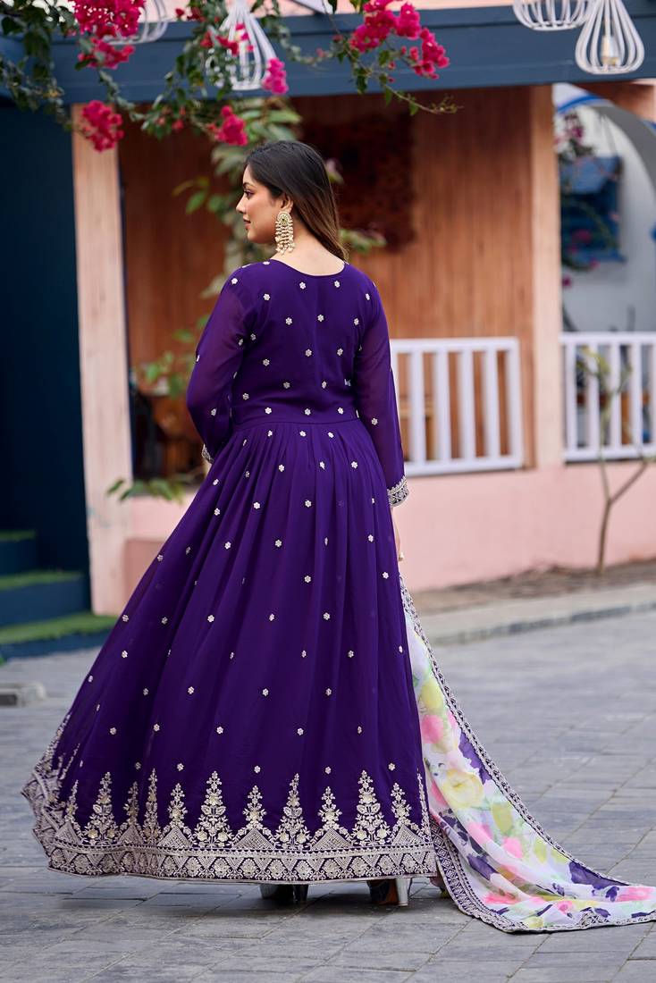 Purple color beautiful ceremonial heavy looks gown with dupatta
