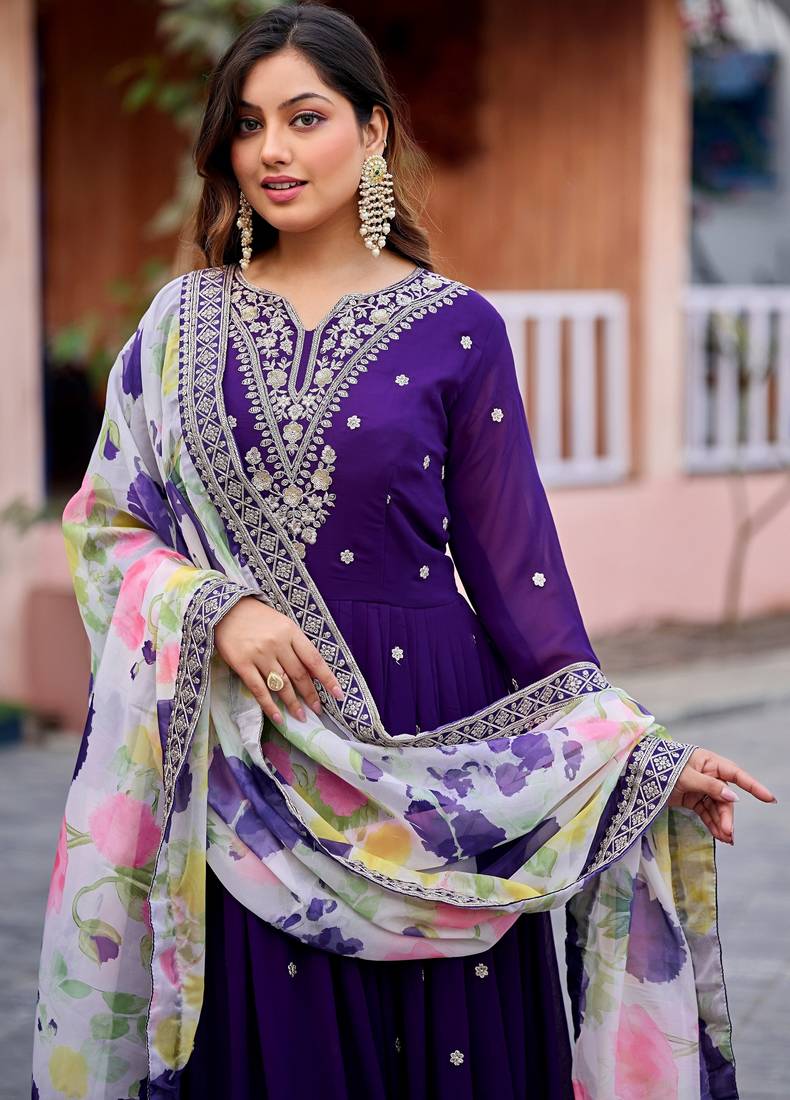 Purple color beautiful ceremonial heavy looks gown with dupatta