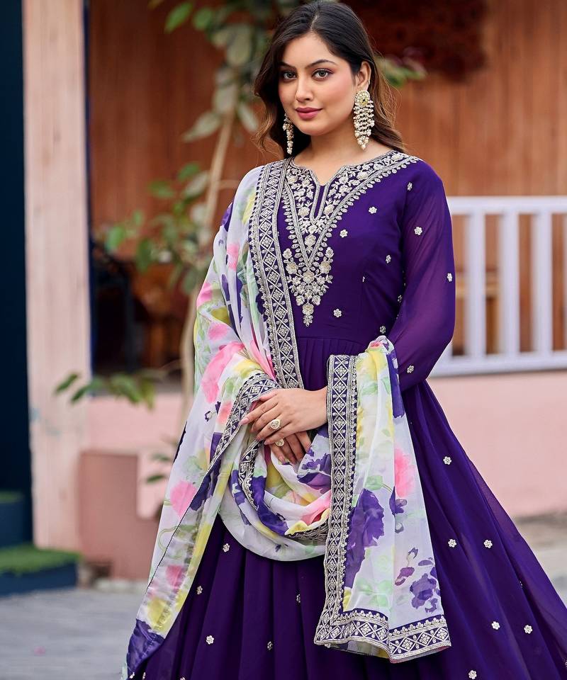Purple color beautiful ceremonial heavy looks gown with dupatta