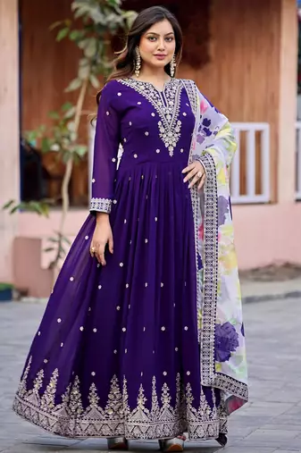 Purple color beautiful ceremonial heavy looks gown with dupatta