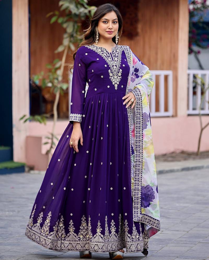 Purple color beautiful ceremonial heavy looks gown with dupatta