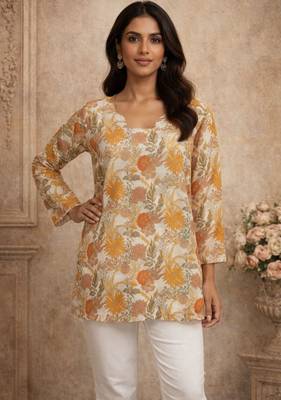 Peach color muslin formal looks kurta for girls 1