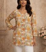 Peach color muslin fabric formal looks kurta for girls