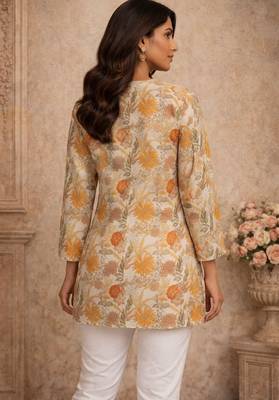 Peach color muslin formal looks kurta for girls 2