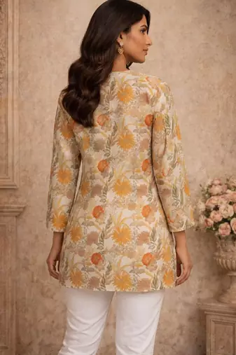 Peach color muslin formal looks kurta for girls