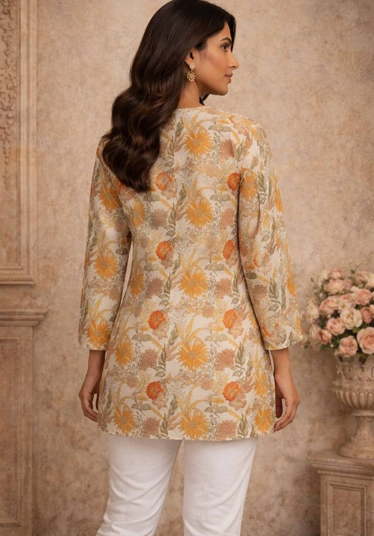 Peach color muslin fabric formal looks kurta for girls