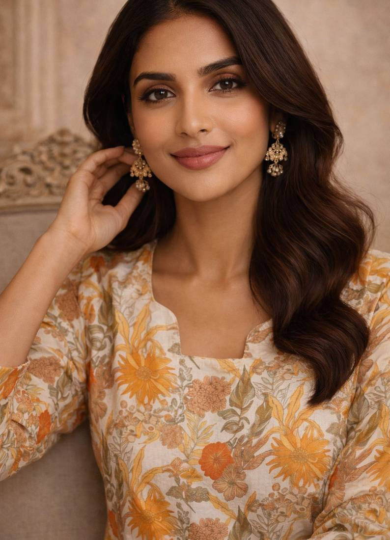 Peach color muslin fabric formal looks kurta for girls