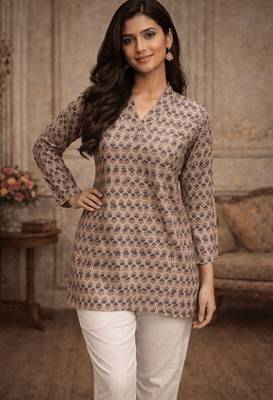 Grey color muslin formal looks kurta for girls 1