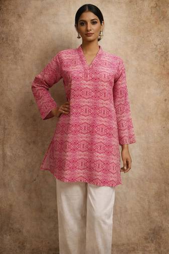 Pink color muslin fabric formal looks kurta for girls