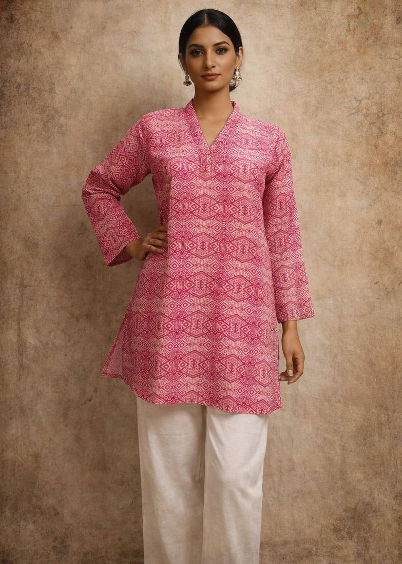 Pink color muslin fabric formal looks kurta for girls