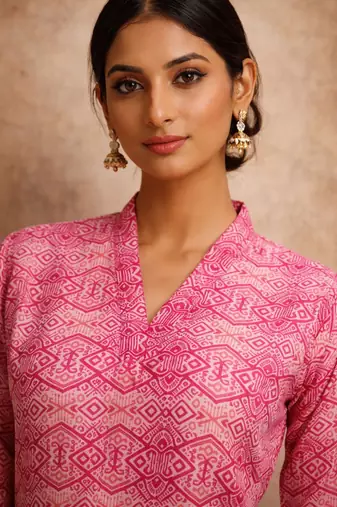 Pink color muslin formal looks kurta for girls