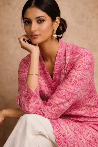 Pink color muslin formal looks kurta for girls
