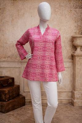 Pink color muslin fabric formal looks kurta for girls 5