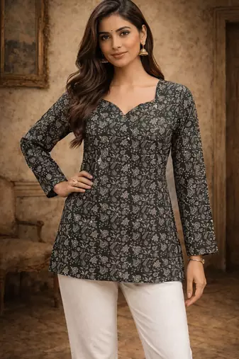 Black color muslin fabric formal looks kurta for girls