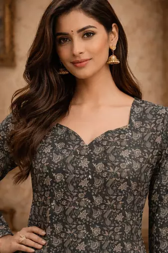 Black color muslin formal looks kurta for girls
