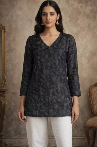 Black color muslin fabric formal looks kurta for girls