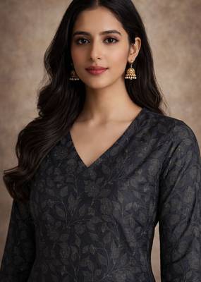 Black color muslin formal looks kurta for girls 3