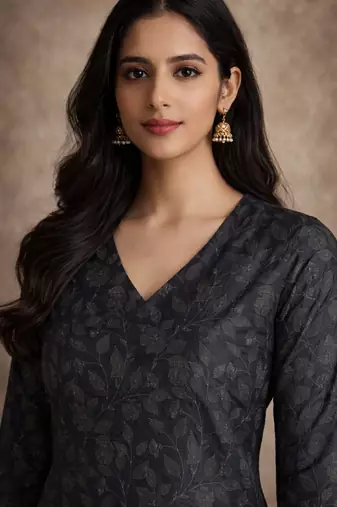 Black color muslin formal looks kurta for girls