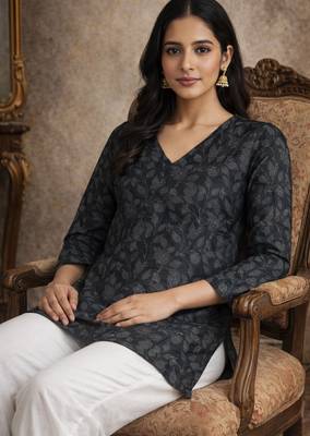 Black color muslin formal looks kurta for girls 4