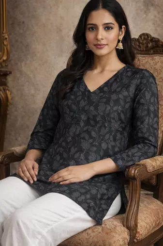 Black color muslin formal looks kurta for girls