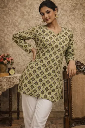Brown color muslin formal looks kurta for girls