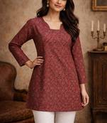 Maroon color muslin fabric formal looks kurta for girls