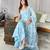 ANGAVASTRAM Women’s Aqua Blue Printed Sleeveless Cotton Kurta Set with Palazzo & Dupatta | Festive, Casual & Office Wear