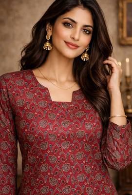Maroon color muslin formal looks kurta for girls 4