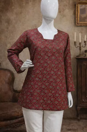 Maroon color muslin formal looks kurta for girls