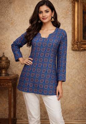 Blue color muslin formal looks kurta for girls 1