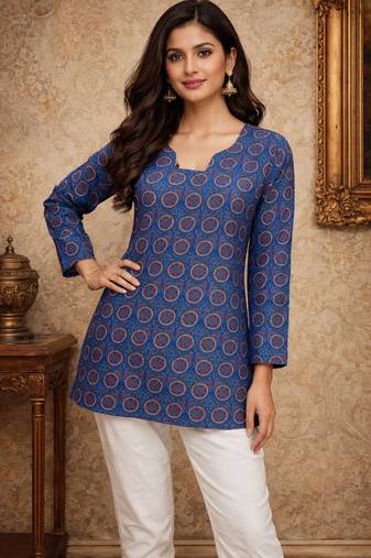 Blue color muslin fabric formal looks kurta for girls