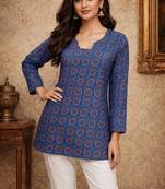Blue color muslin fabric formal looks kurta for girls