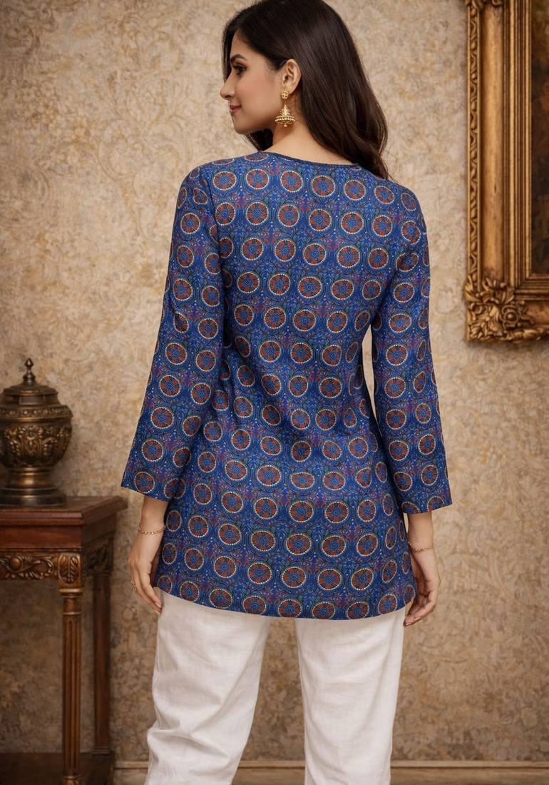 Blue color muslin fabric formal looks kurta for girls